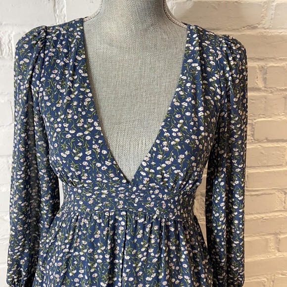 Shareen Collection Bohemian Blue Floral Maxi Dress Womens Size 6 - Picture 2 of 10